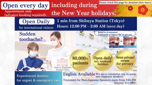 Open Throughout the New Year Holiday — Emergency Dental Care in Shibuya